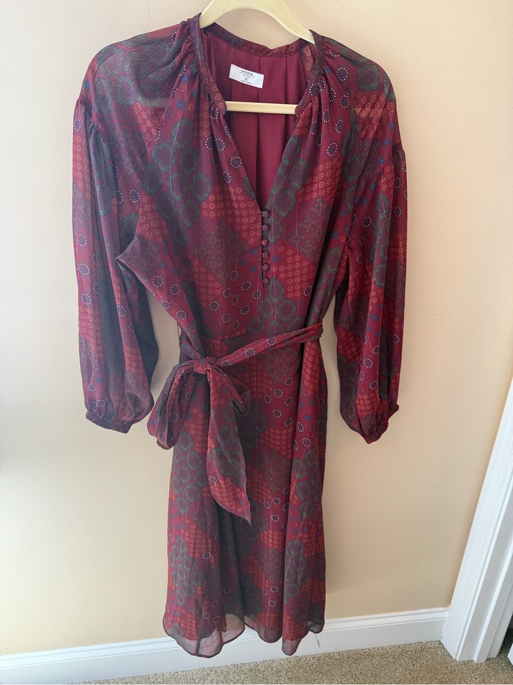 UNTUCKit Carly Dress paisley Fall vibes long sleeve belted dress size 16